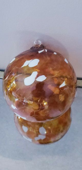 Blown Art Glass Large Friendship Witch’s Ball Sun Catcher Ornament Amber Brown