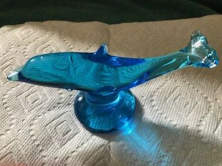 Ron Ray Signed Phoenix Art Glass Studio Blue Dolphin Paperweight 1996