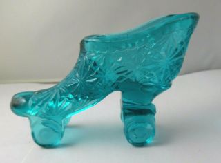 Fenton Le Smith Button & Daisy Turquoise Blue Glass Roller Skate Slipper Shoe