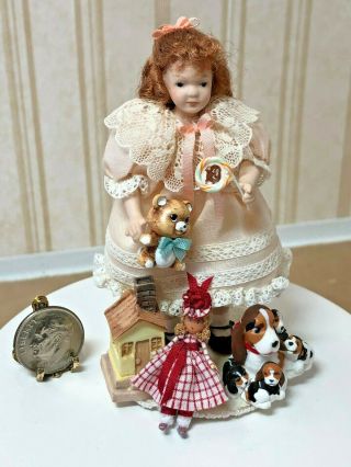 Dollhouse Miniature Vintage Artisan Girl Doll W/sucker Surrounded By Toys 1:12
