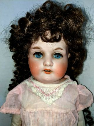 Antique 19” German Armand Marseille 370 Bisque Doll Kid Leather Body