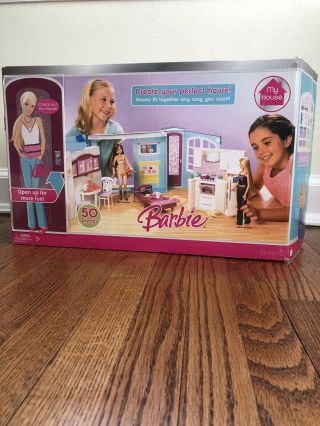 2007 Barbie My House Fold Up Doll House With 98 Of The Orginial Accessories