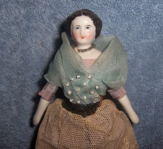 Antique Vintage German Porcelain China Head Lady Doll House Dollhouse Doll 5.  5 "