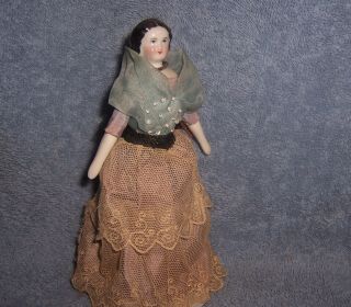 Antique Vintage German Porcelain China Head Lady Doll House Dollhouse Doll 5.  5 