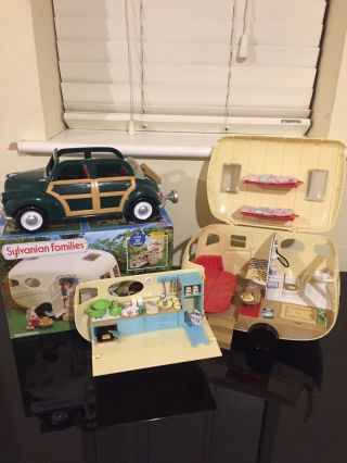 Sylvanian Families Caravan And Car Boxed Complete With Accessories & Towbar