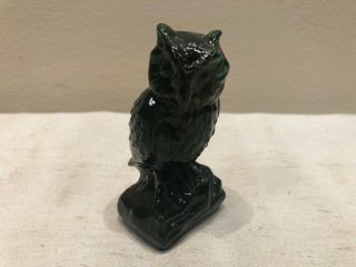 Vintage Boyd Glass Owl Paperweight Emerald Green Slag