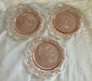 3 Anchor Hocking Depression Glass Old Colony Open Lace Pink Plates 7 1/4”