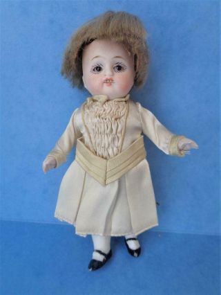 4.  5 " Miniature Antique Bisque German Kestner Or French Dollhouse Doll With Teeth