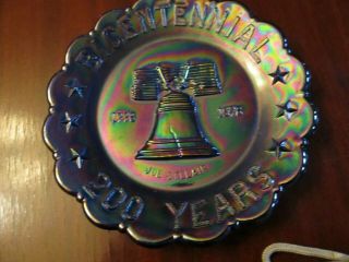 976 Joe St.  Clair Bicentennial Carnival Glass Plate.  Flawless.  5 1/4 " Cobalt