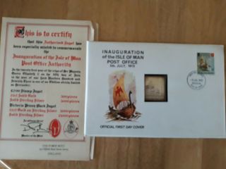 Fdc Silver Ingot: Inauguration Of The Isle Of Man Post Office Pobjoy Mint1973 Hr