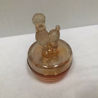 Jeanette Marigold Pressed Glass Powder Jar With Poodle Lid Trinket Box Dish