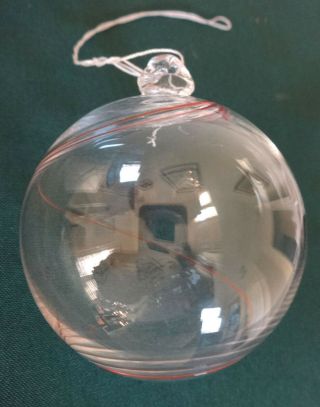 KOSTA BODA Red Swirl Line,  Hand Blown Glass Ornament Christmas Ball Globe Sweden 2