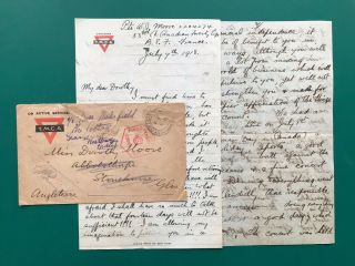 Ww1 Ymca Letter Army Pmk Po S58 Pte Moore Canada Forestry Corps Stonehouse Glos
