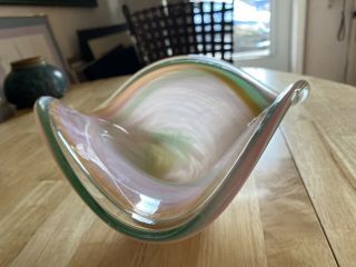 Murano Dish/bowl/candy Vessel.  Rainbow Glass.  Tag On Swirl Pattern