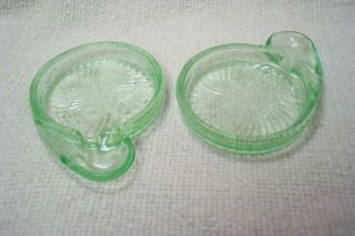 Two Macbeth Evans Green Swirled Optic Depression Glass Coasters W Spoon Rest