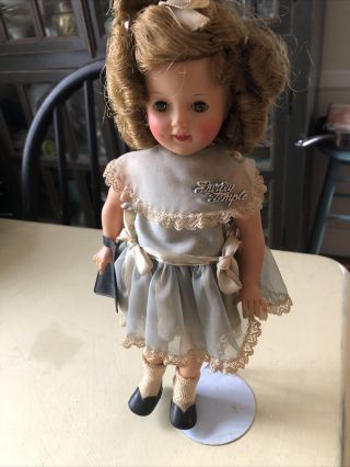 Vintage 1950s 12 " Ideal Shirley Temple Doll St 12 W/ Blue Dress Pin Purse Stand