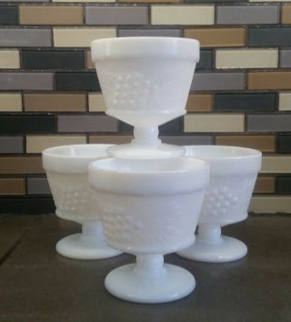 Set Of 4 Vintage Milk Glass Pedestal Sherbet /dessert Cups