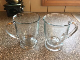 2 Clear Glass Large Coffee Mug By Anchor Hocking,  Stamped,  Usa