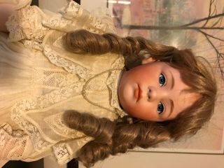 24 " Gebruder Heubach Antique Bisque Doll With Jointed Kid Leather Body