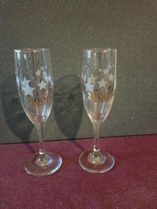 Set Of 2 2000 Millennium Champagne Glasses