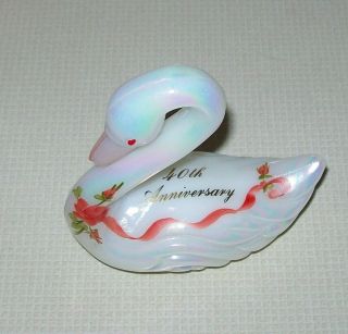 Fenton Iridescent Carnival Glass Hand Painted 40th Anniversary Swan Figurine