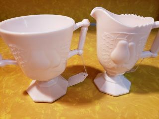Vintage Jeanette Shell Pink Milk Glass Baltimore Pear Footed Creamer And Sugar