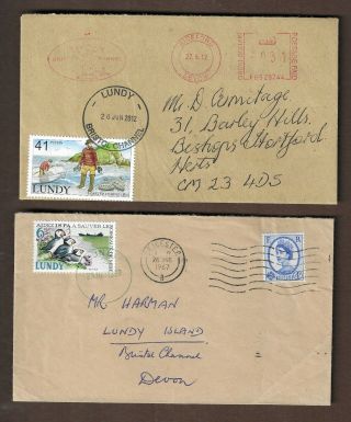 Uk Local Stamps - 2x Cover To And From Island,  Local Stamps,  Lundy Island 1967,