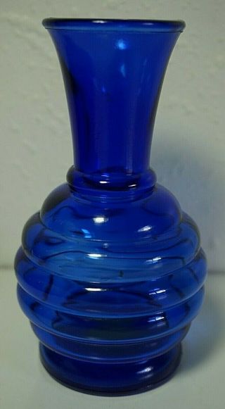 Vtg Cobalt Blue Glass Single Beehive Bud Vase Usa 4 1/2 " Tall