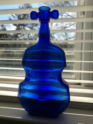 Vintage Cobalt Blue Art Violin Shaped Bud Vase 8 " Tall