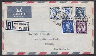Gb Bahrain 1959 Registered Airmail Cover To Nz - Bahrain In Uk. .  J358
