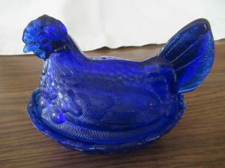 Vintage Indiana Dark Blue Glass Hen On A Nest Chicken Covered Candy Dish