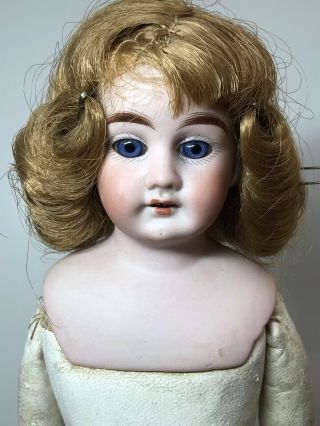 12” Antique Germany B 3/0 Bisque Leather Body Adorable Golden Curls Blue Eyes Sf