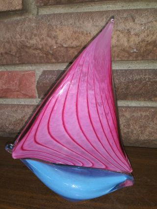 Burmuda hand made studio Glass Sailboat Rose and Blue.  7 