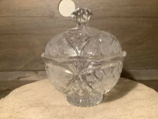 Vintage Heavy Crystal Cut Glass Covered Candy Dish With Dome Lid
