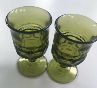 Set Of 2 Vintage Indiana Green Goblets Kings Crown Thumbprint Coin Dot Glasses