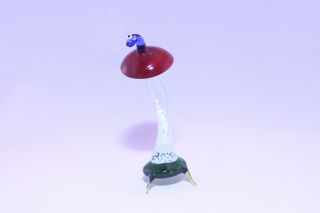 4 " Murano Style Art Craft Color Glass Figurines " Mushroom With Worm " D19