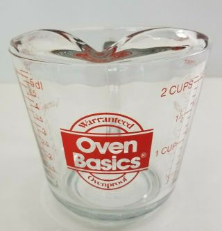 Anchor Hocking Oven Basics 498 Glass Measuring Cup Red Letters 2 Cup 16 Oz Usa