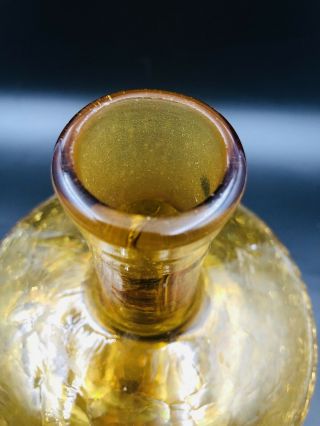 Blenko Amber Gold Yellow Art Crackle Glass Bud Vase Decanter Bottle 6” Vintage 3