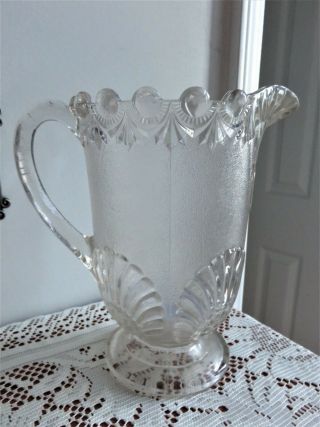Antique Eapg Pressed Glass Pitcher With Beaded Rim