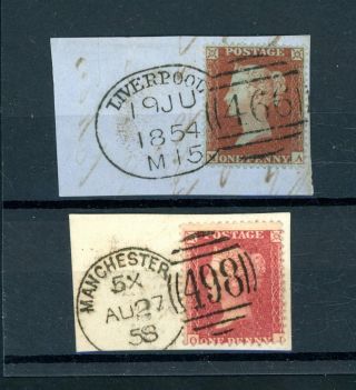 1854 Liverpool And 1858 Manchester Spoon Postmarks On Piece (2) (f005)