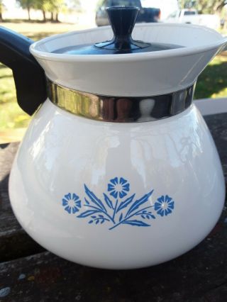 Blue Cornflower Corning Ware Vintage Coffee Tea Pot 6 Cup with Lid 2
