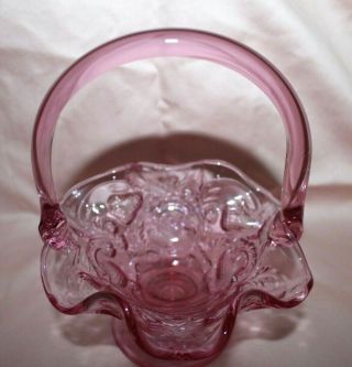 Fenton Glass Inverted Strawberry Dusty Rose Pink Small Handled Basket