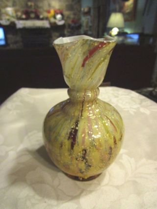 Vintage Handblown Art Glass Vase Taupe Biege Sparkle Lined White Interior Deb