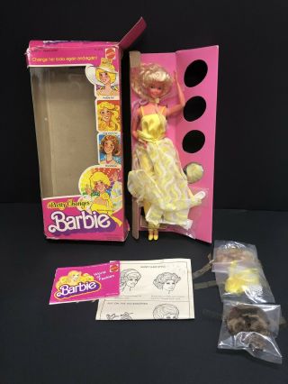 Vintage 1978 Pretty Changes Barbie Doll 2598 Yellow Dress Curls Wigs Hats