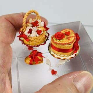 3 Pc Artisan Dollhouse Miniature Valentines Day Bakery Set 1/12 Scale