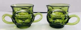 Vintage Green Depression Glass Creamer And Sugar Bowl Dimpled Oval Design