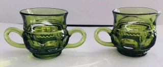 Vintage Green Depression Glass creamer and sugar bowl Dimpled Oval design 2