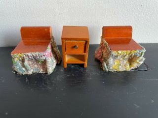 Two Vintage Kage Dollhouse Skirted Side Chairs And End Table - 1930 