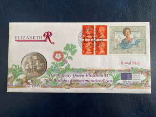 Gb 1996 Royal Mail Pnc Qeii 70th Birthday £5 Coin Cover Fine Example