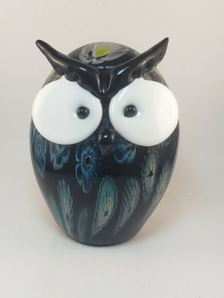 Murano Art Glass Owl Sculpture Heavy Millefiori 5 " Tall Nr